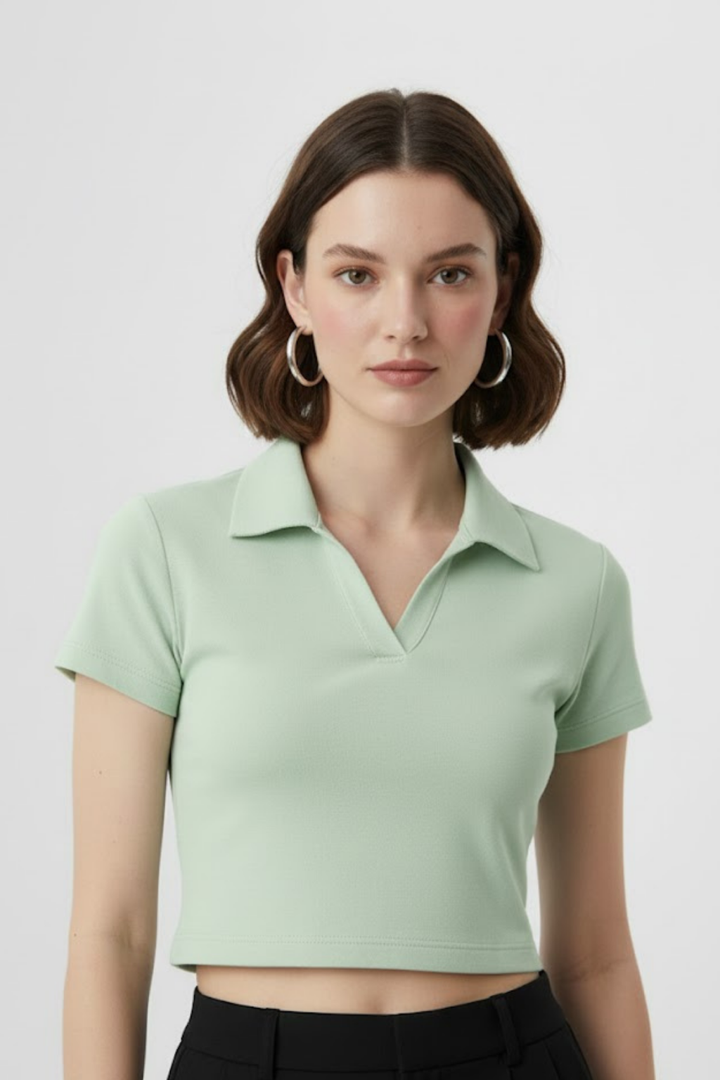 Women Sage Green Cotton Polo T-shirt