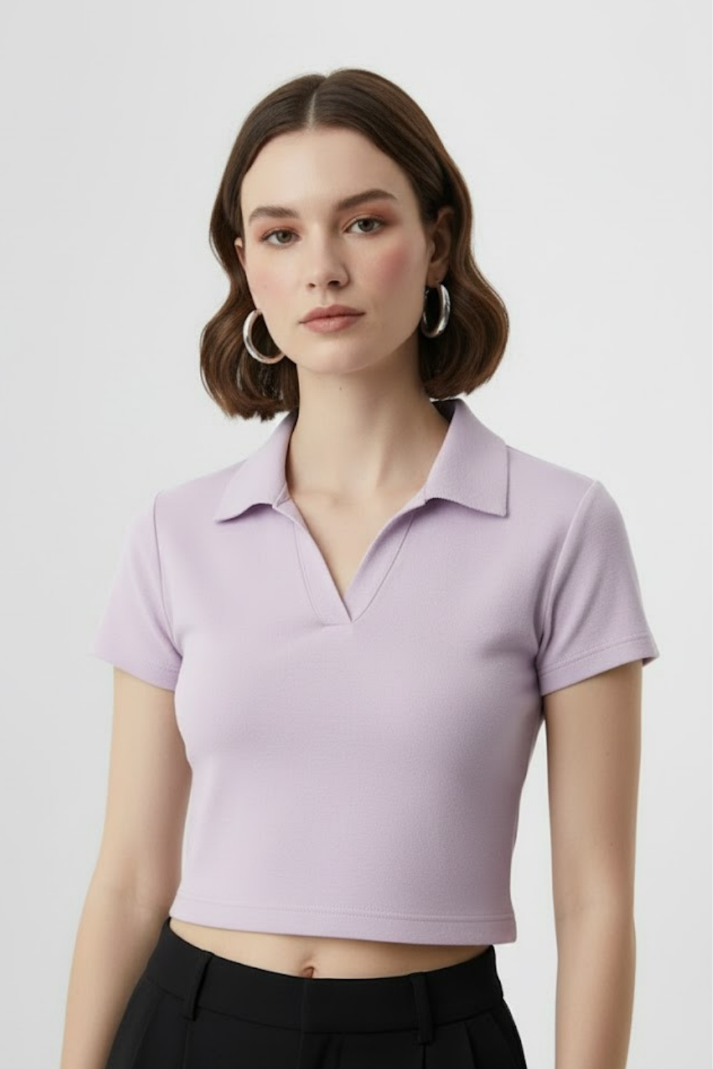 Women Lilac Cotton Polo T-shirt