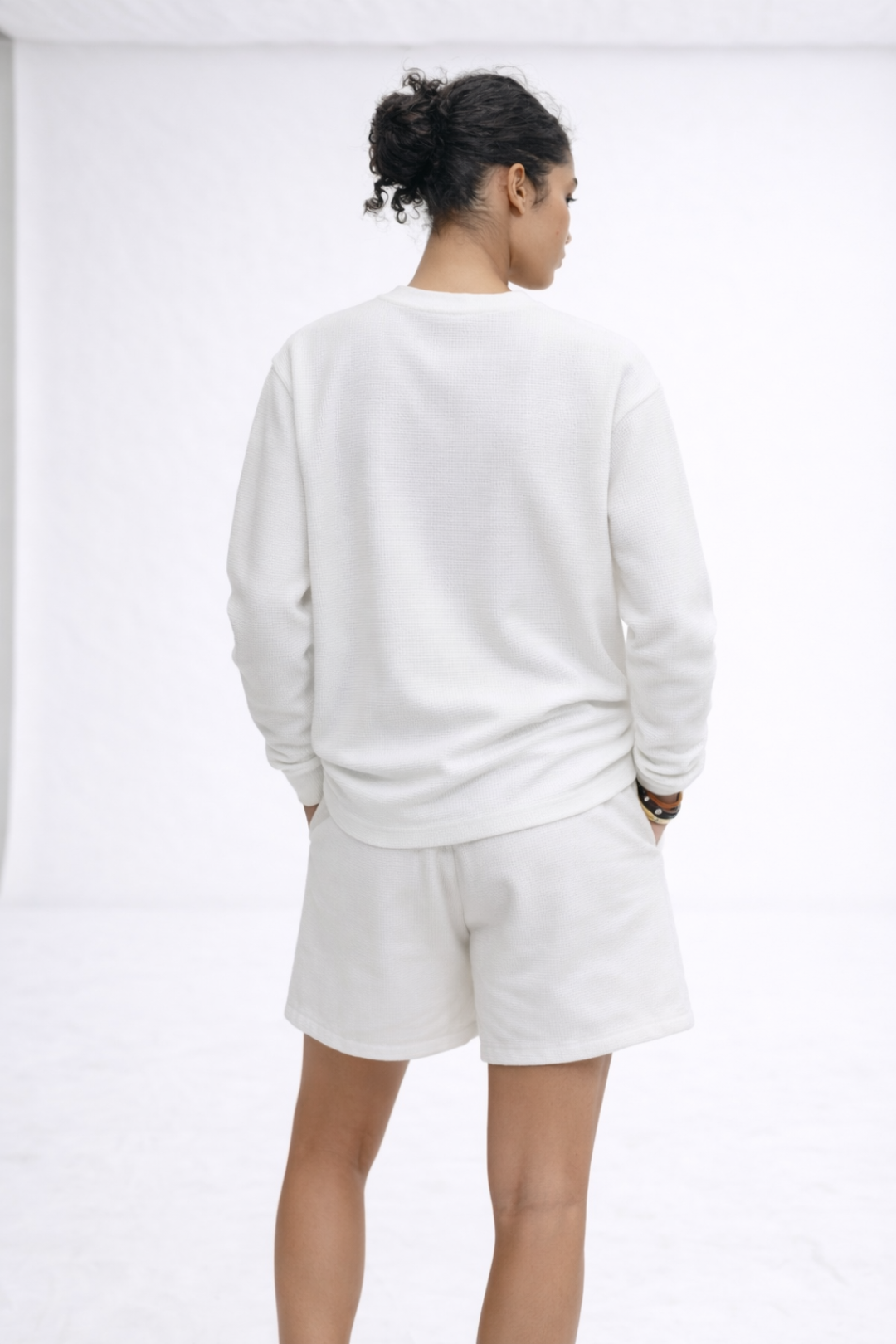 White Waffle Knit T-shirt- Women