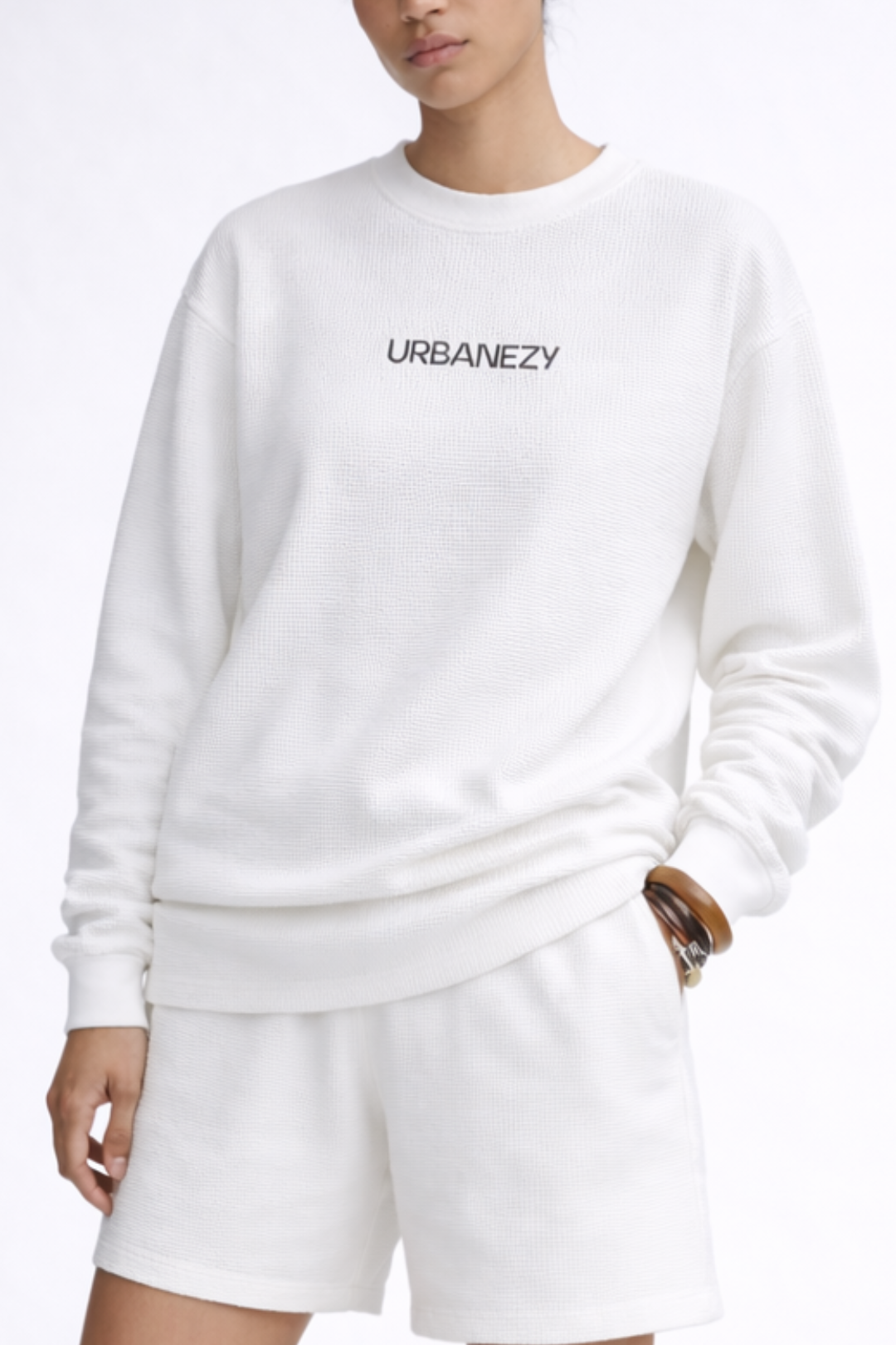 White Waffle Knit T-shirt- Women