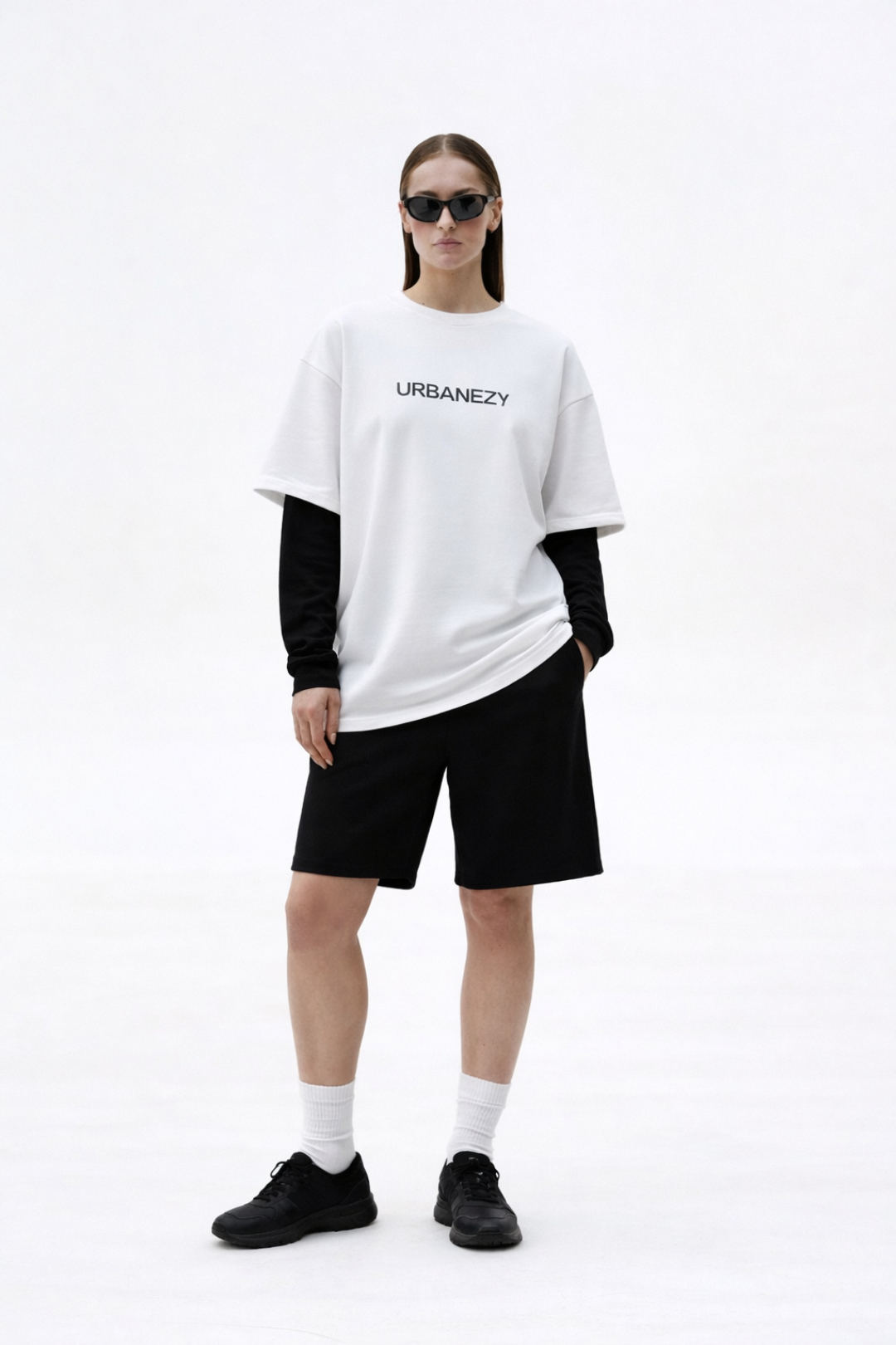 White Oversize t-shirt with attached sleeve for Women