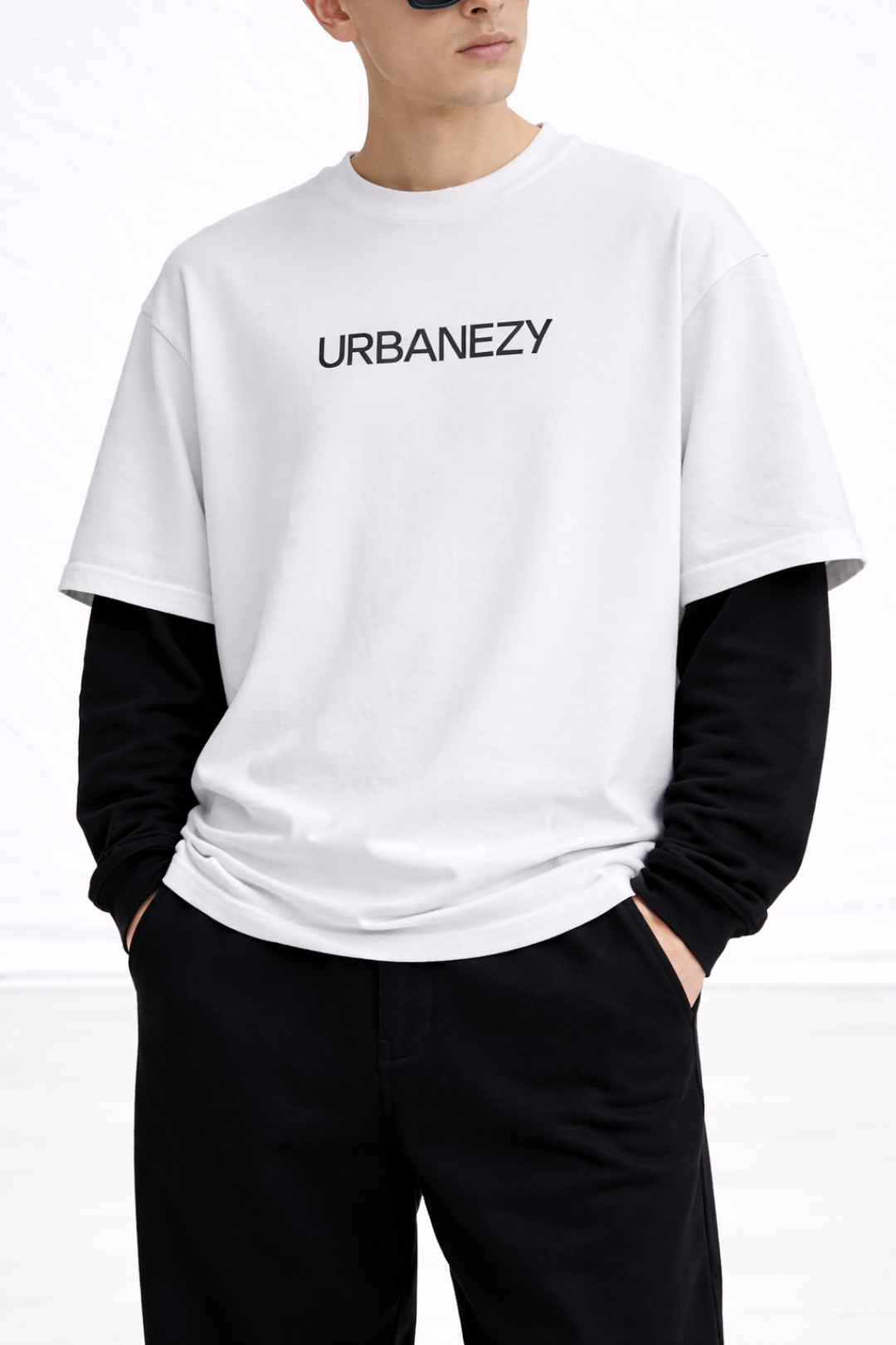 White Oversize t-shirt with attached sleeve- Men
