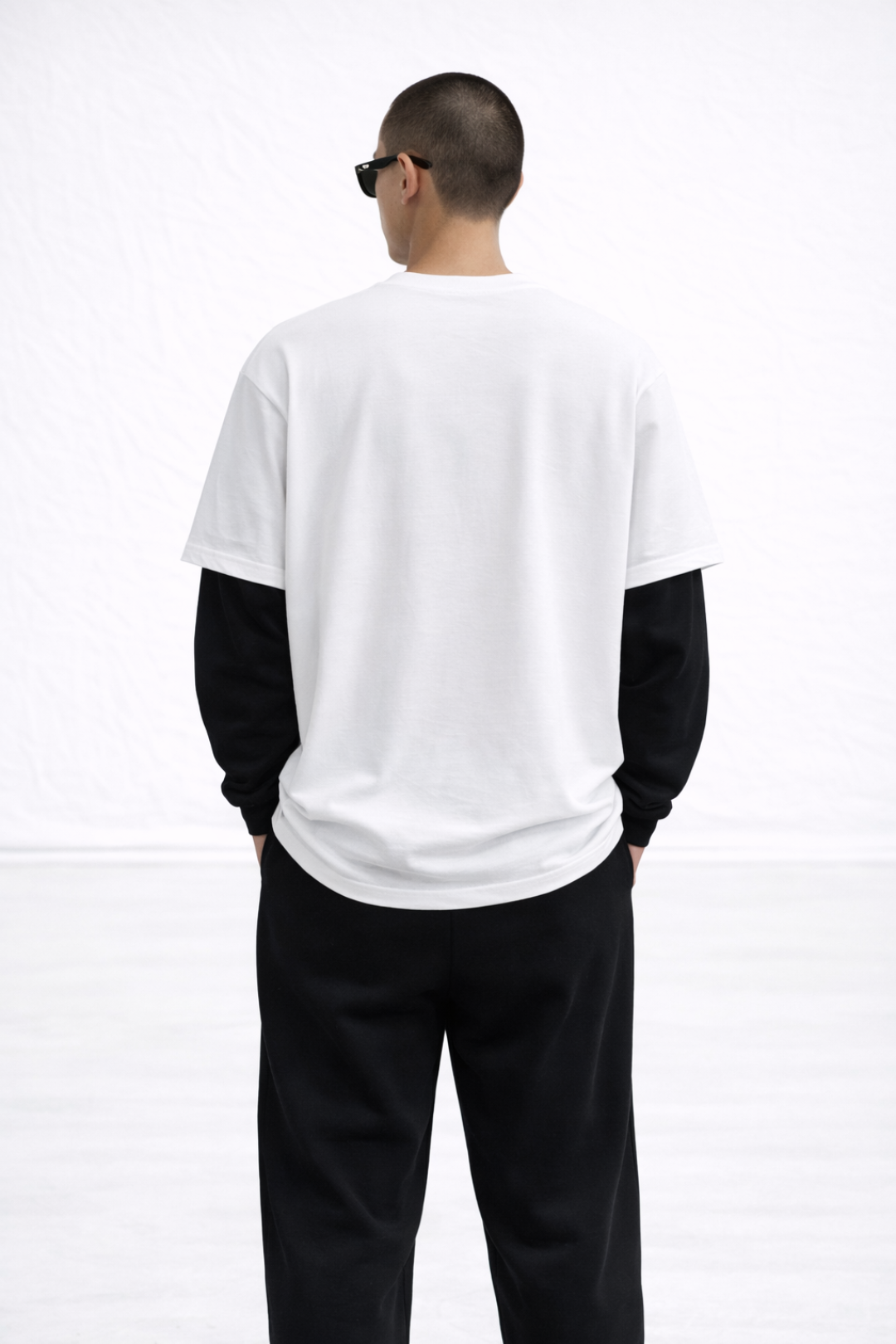 White Oversize t-shirt with attached sleeve- Men