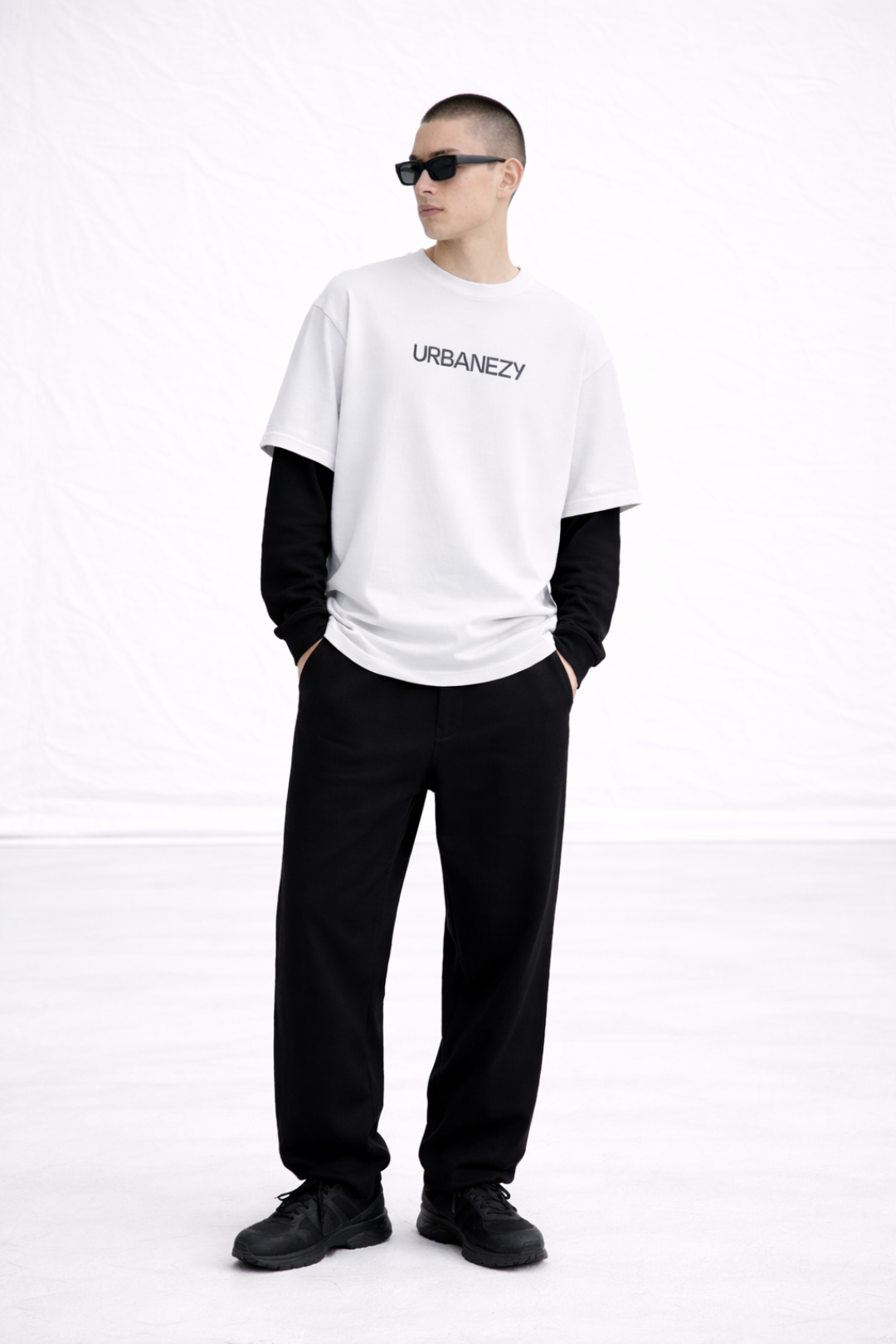 White Oversize t-shirt with attached sleeve- Men