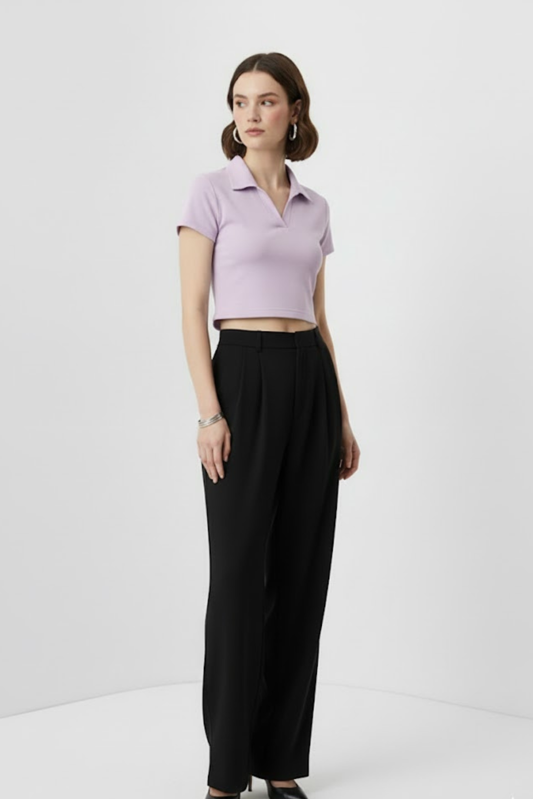 Women Lilac Cotton Polo T-shirt