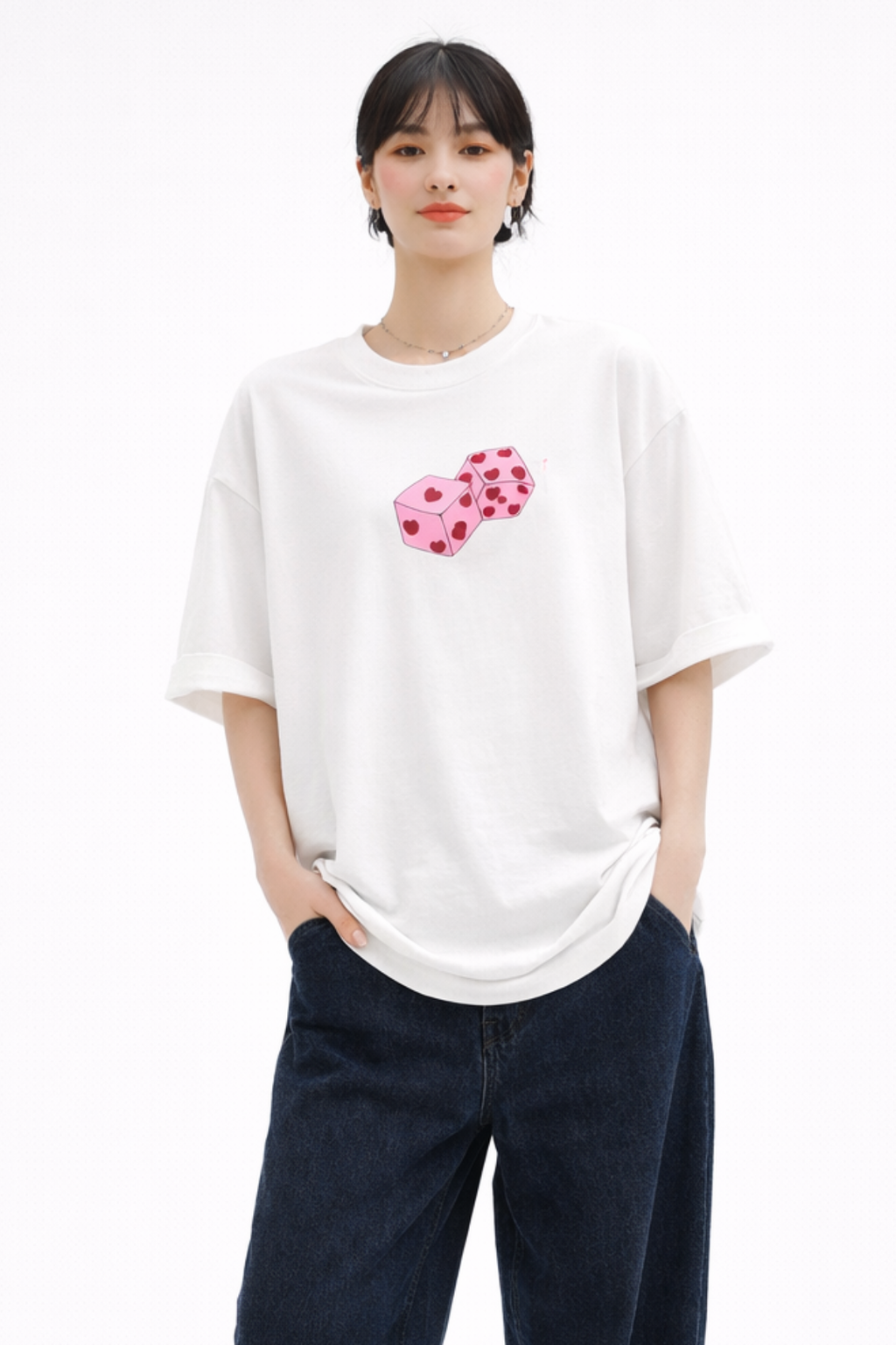 Women cotton printed oversized t-shirt styled with minimal streetwear look by Urbanezy India