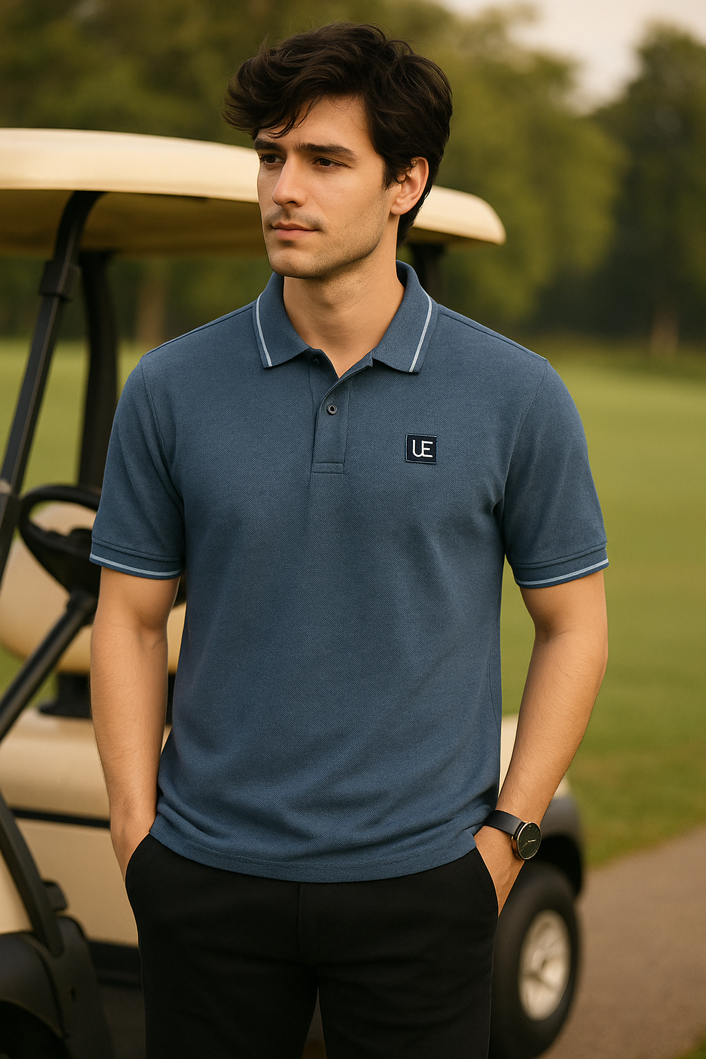 Cotton Blue Milanch Polo Neck T-Shirt