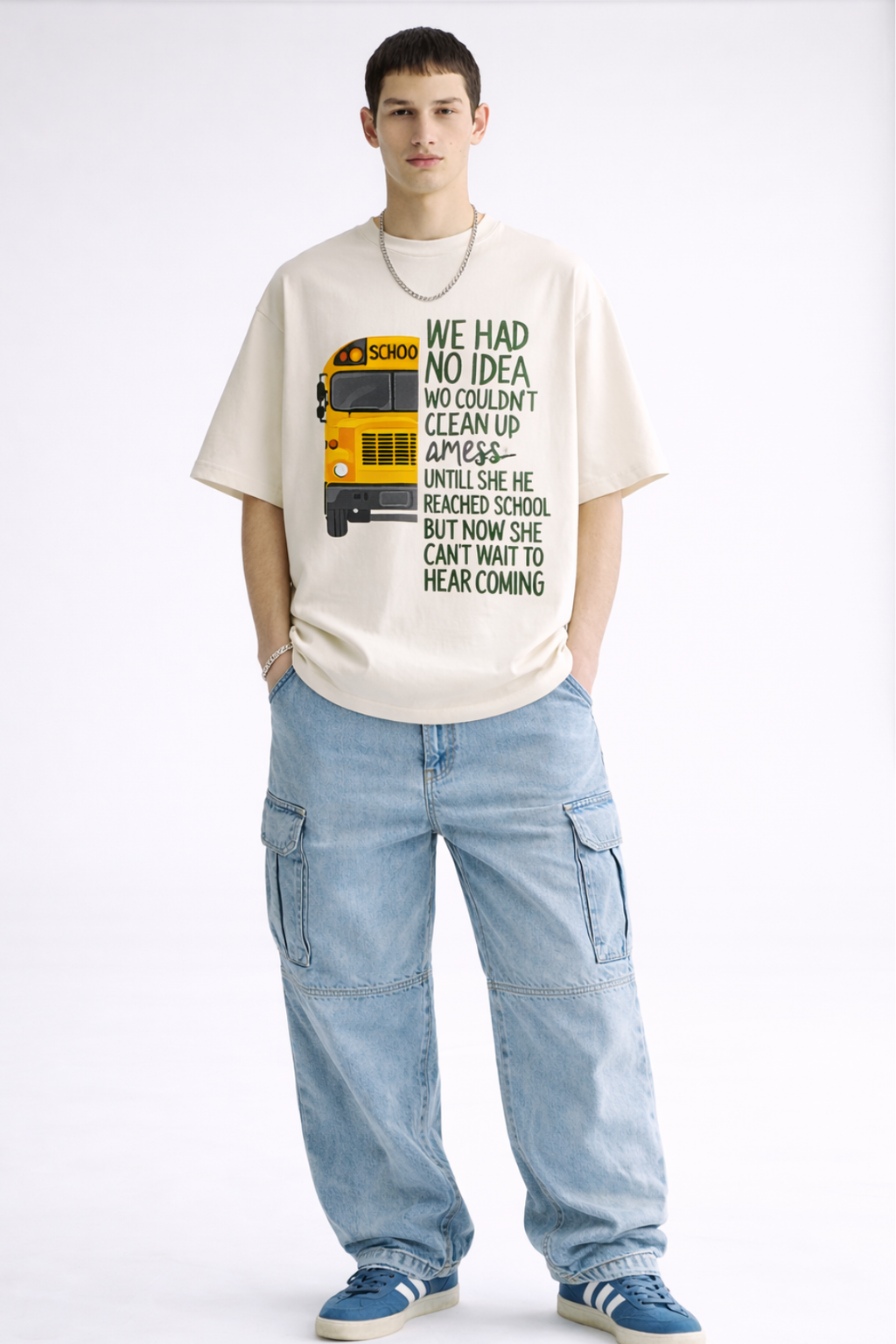 School Bus Beige Oversized Cotton T-Shirt- Unisex
