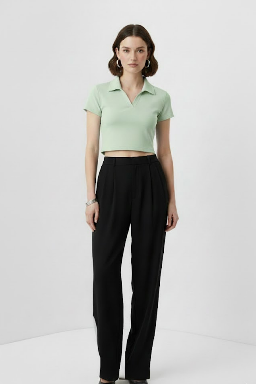 Women Sage Green Cotton Polo T-shirt