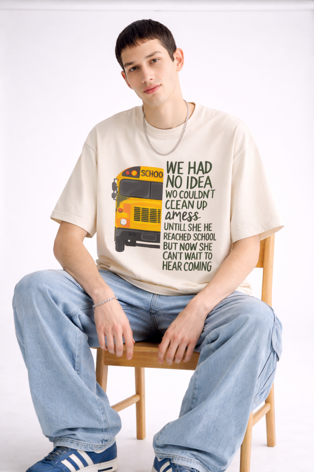 School Bus Beige Oversized Cotton T-Shirt- Unisex