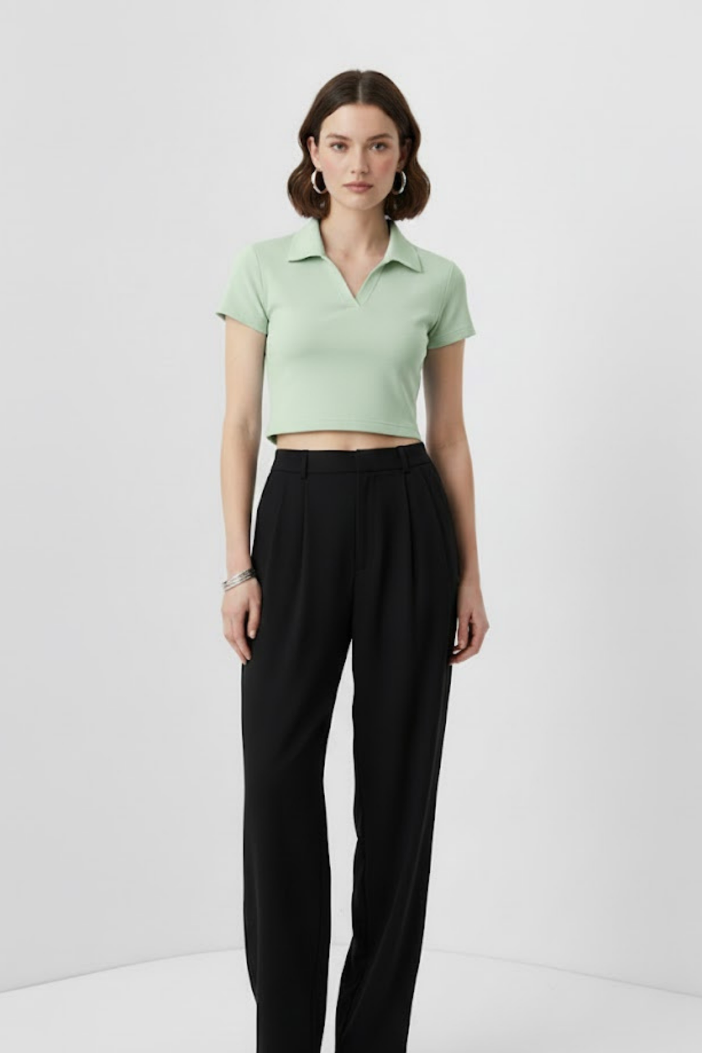 Women Sage Green Cotton Polo T-shirt