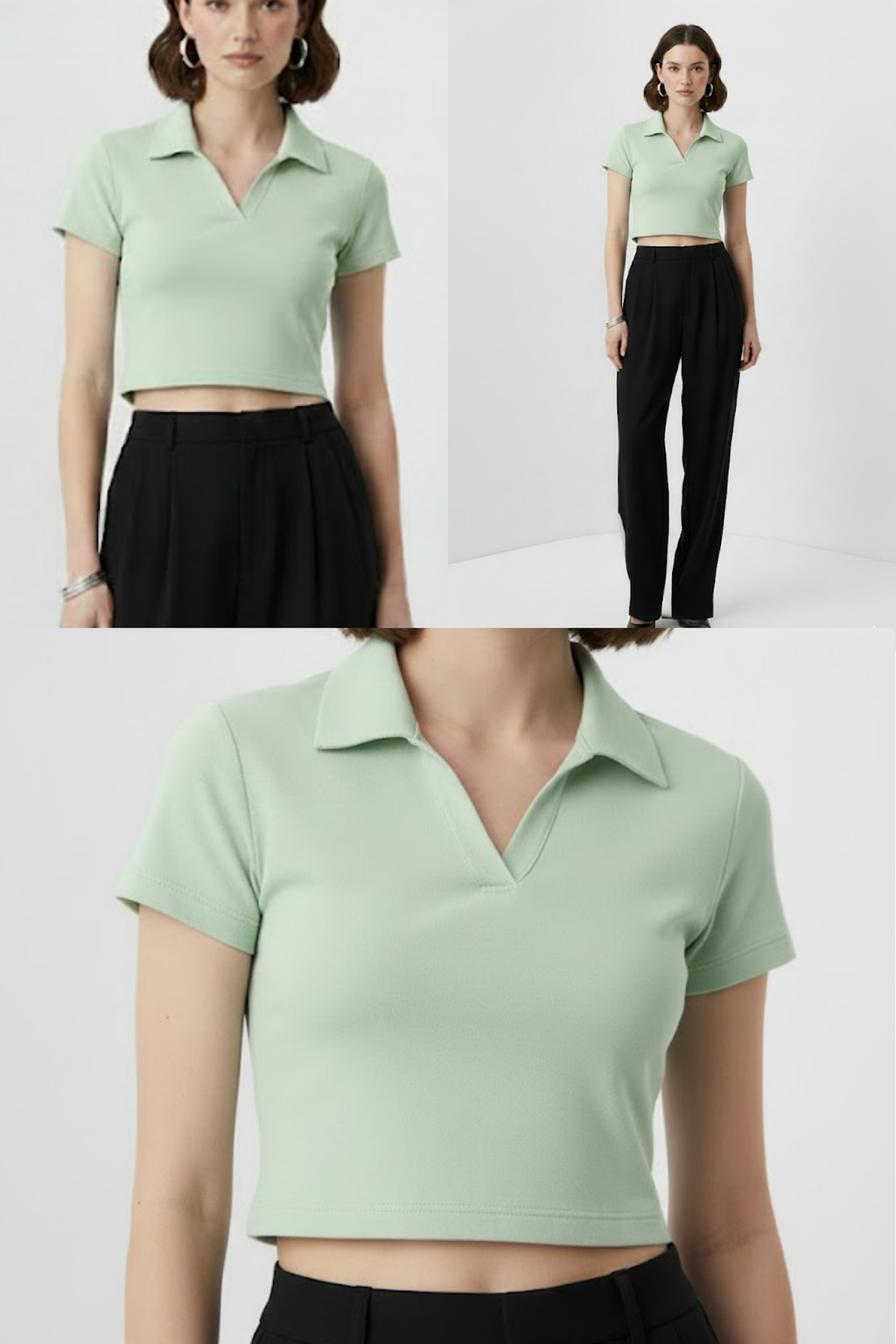 Women Sage Green Cotton Polo T-shirt