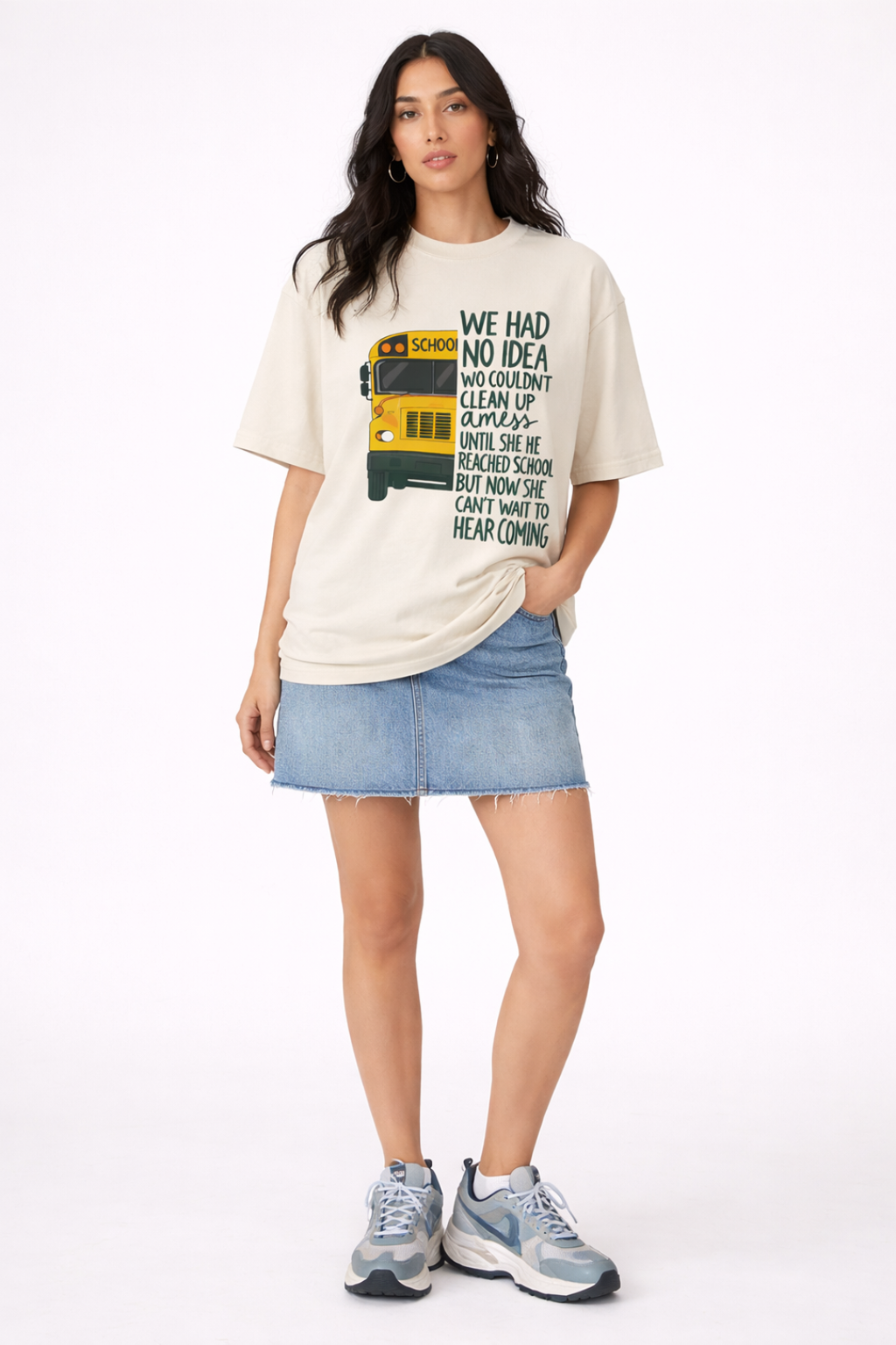 School Bus Beige Oversized Cotton T-Shirt- Women