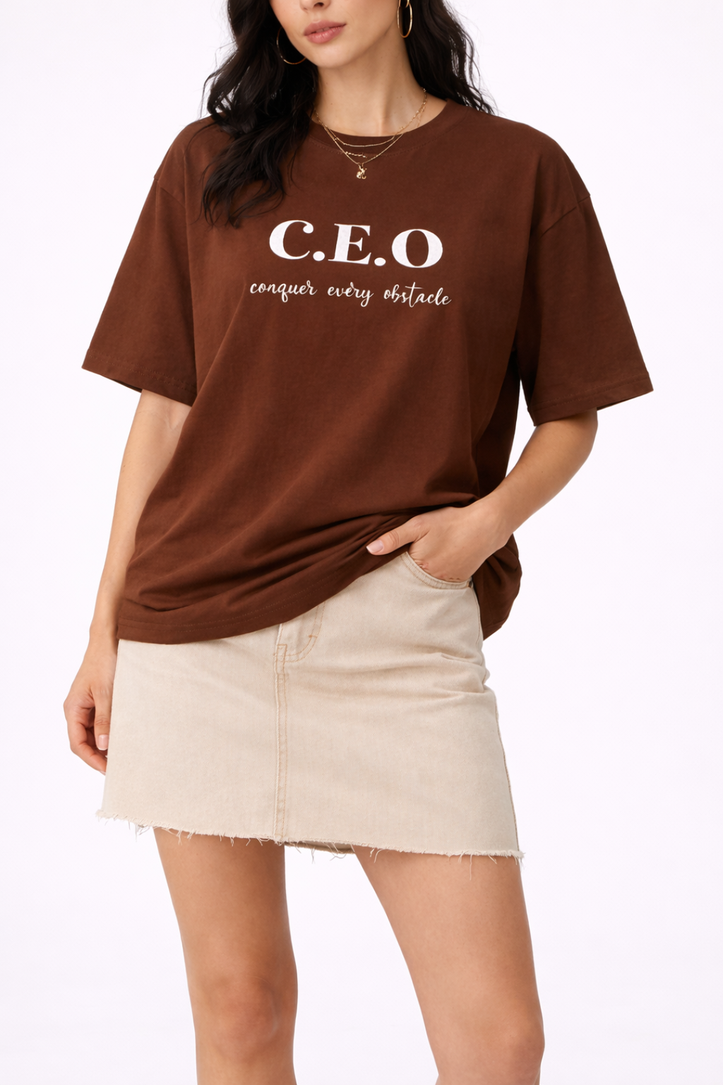 CEO Brown Oversized T-Shirt for Women