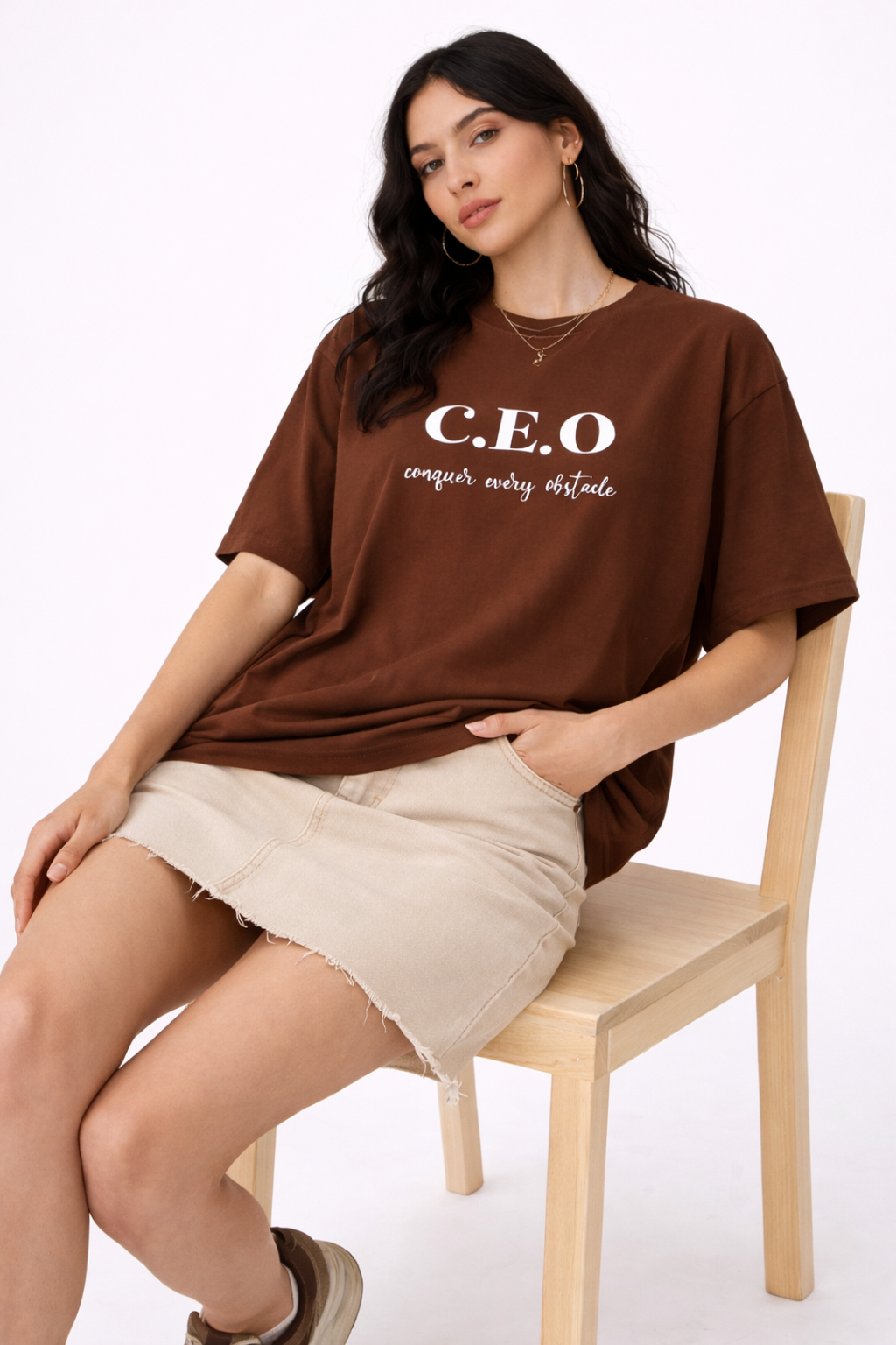 CEO Brown Oversized T-Shirt for Women