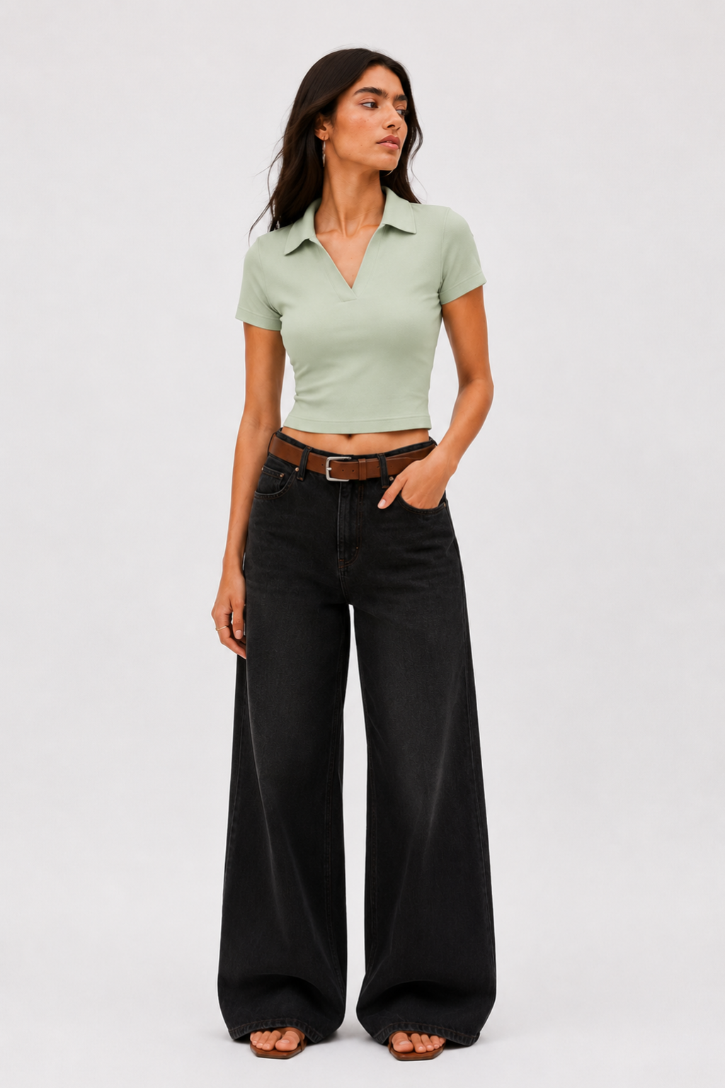Women Sage Green Cotton Polo T-shirt