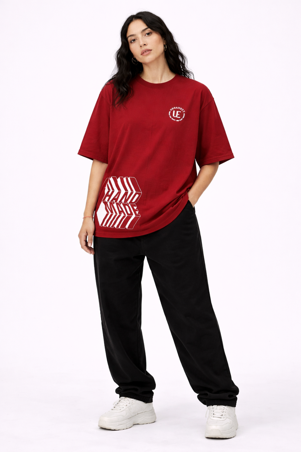 Red Hand Made Oversized T-shirt - Women - URBANEZY