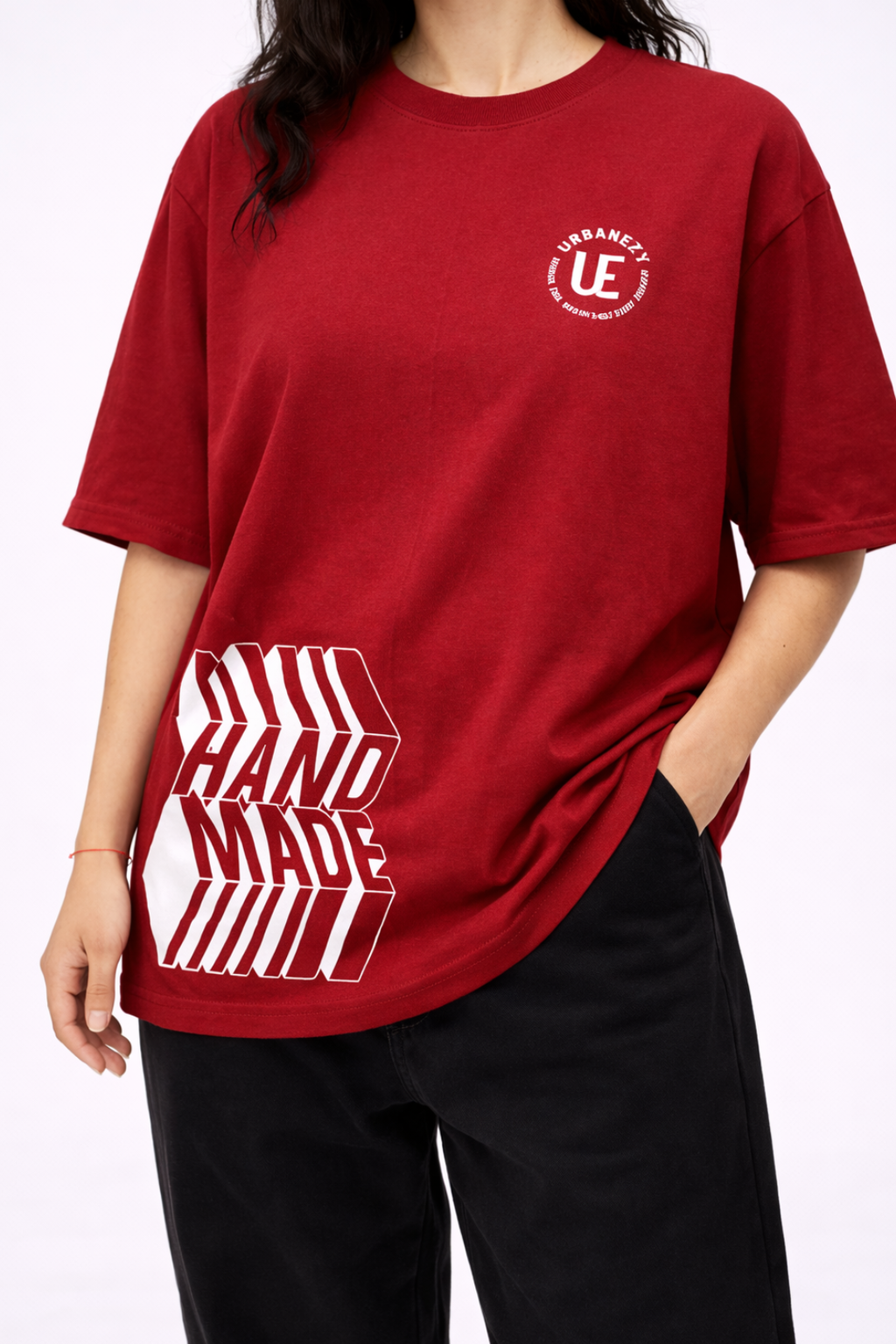 Red Hand Made Oversized T-shirt - Women - URBANEZY
