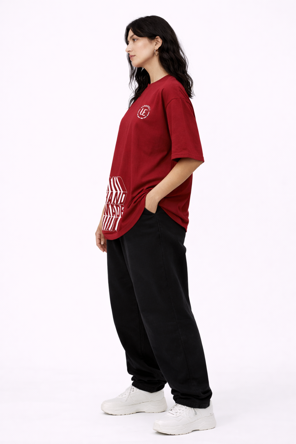 Red Hand Made Oversized T-shirt - Women - URBANEZY