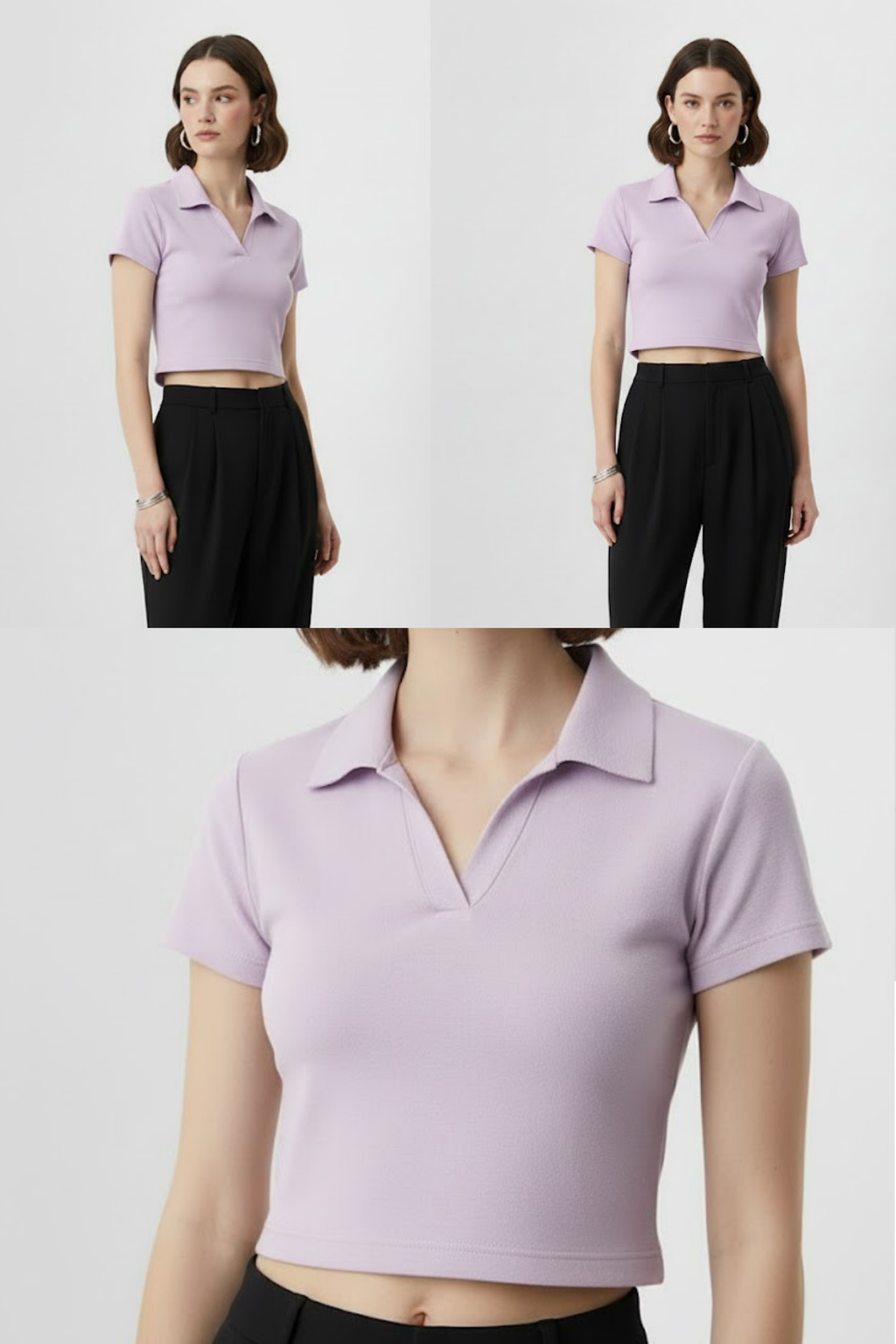 Women Lilac Cotton Polo T-shirt