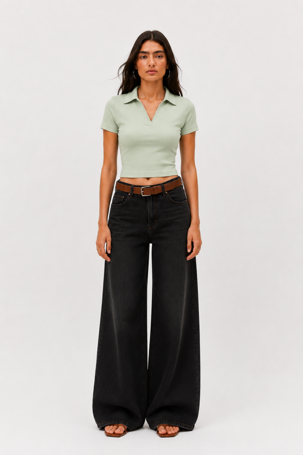 Women Sage Green Cotton Polo T-shirt