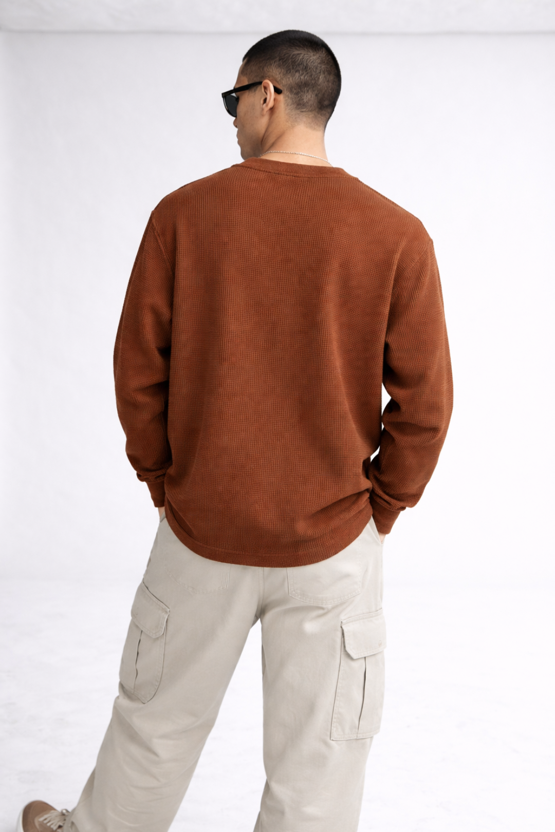 Brown Cotton Waffle Knit T-shirt- Men