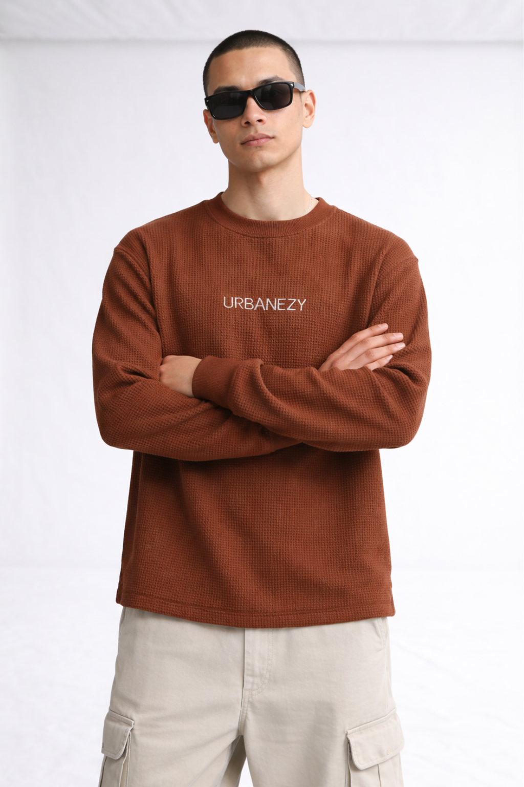 Brown Cotton Waffle Knit T-shirt- Men