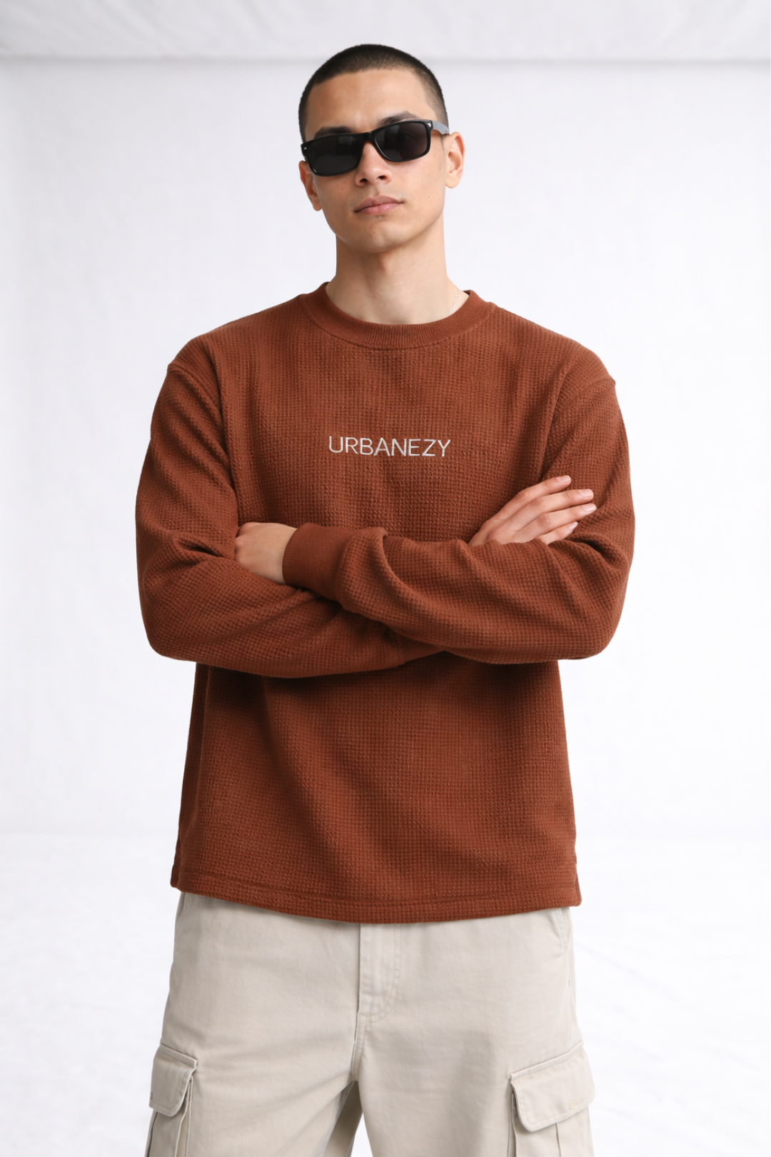 Brown Cotton Waffle Knit T-shirt- Men