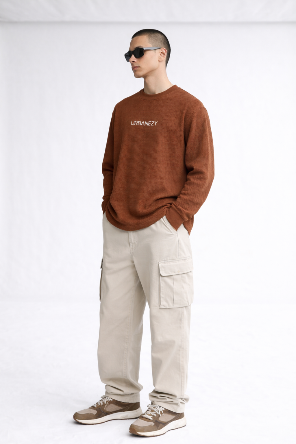 Brown Cotton Waffle Knit T-shirt- Men