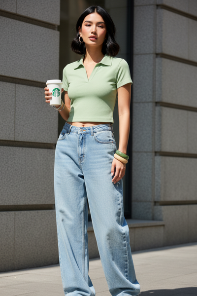Women Sage Green Cotton Polo T-shirt