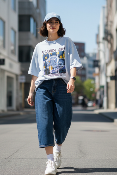 Women Starry Sky Oversize T-shirt- Premium Cotton
