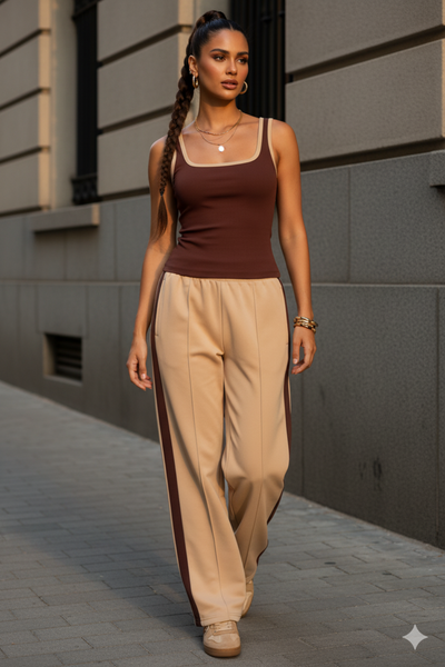 Women Brown Ribbed Tank Top– Cotton Blend