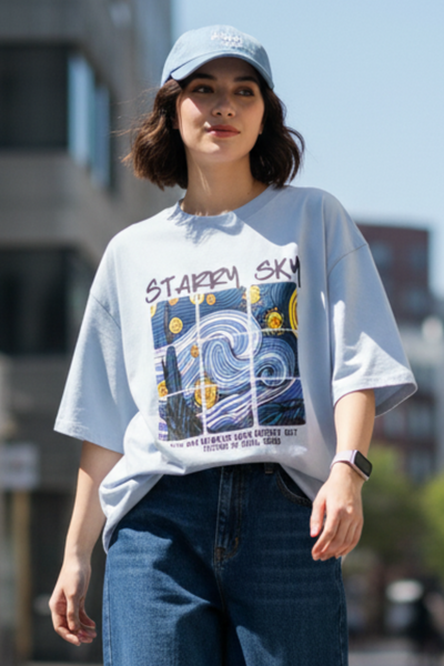 Women Starry Sky Oversize T-shirt- Premium Cotton