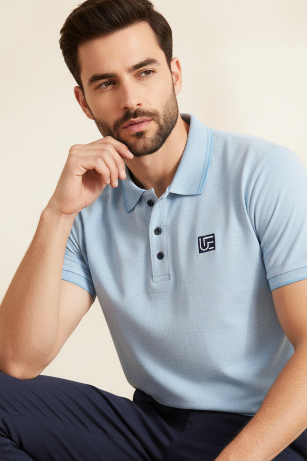 Cotton Blue Milanch Polo Neck T-Shirt