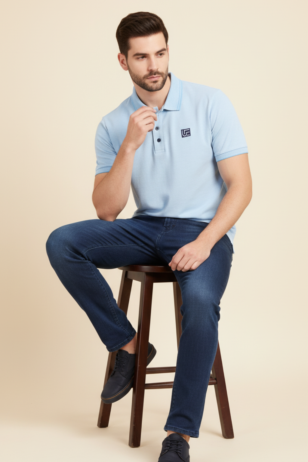 Cotton Blue Milanch Polo Neck T-Shirt
