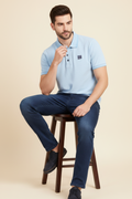 Cotton Blue Milanch Polo Neck T-Shirt
