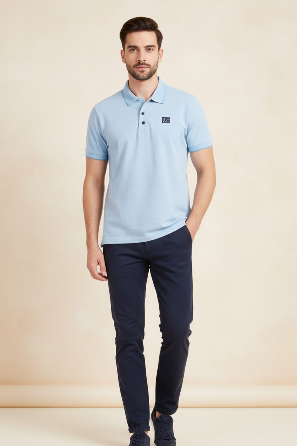 Cotton Blue Milanch Polo Neck T-Shirt