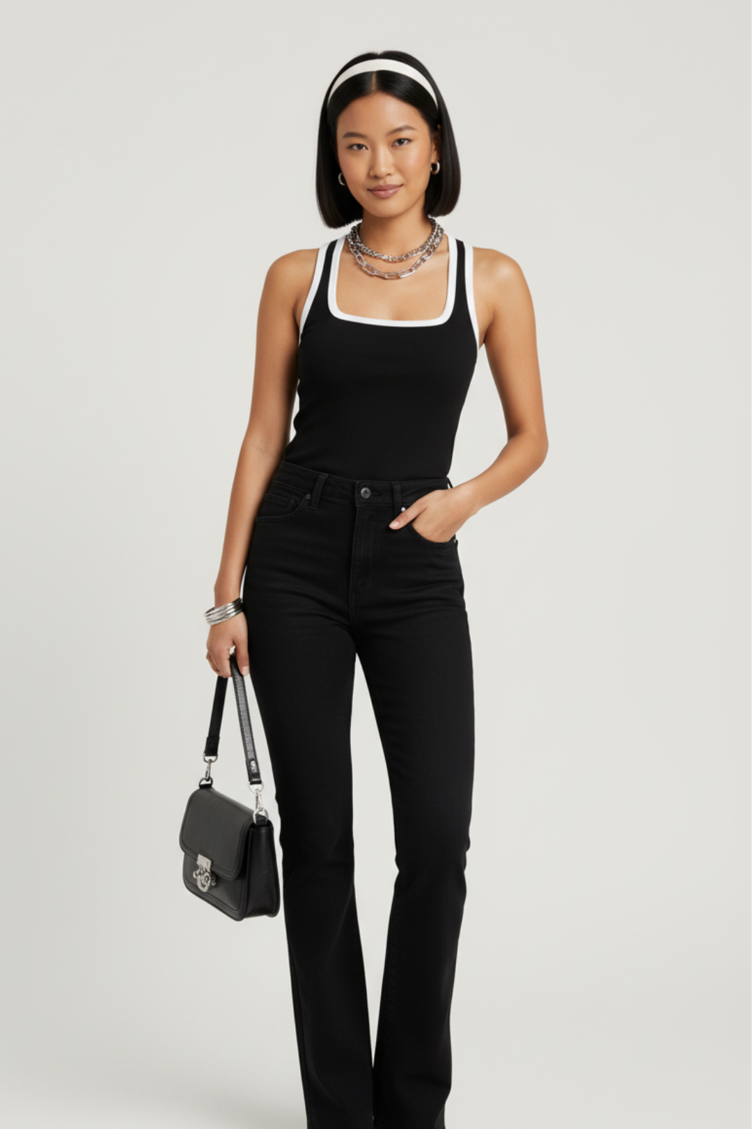 Women Black Ribbed Tank Top – Cotton Blend