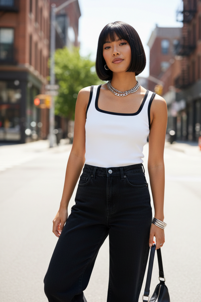 Women White Ribbed Tank Top – Cotton Blend