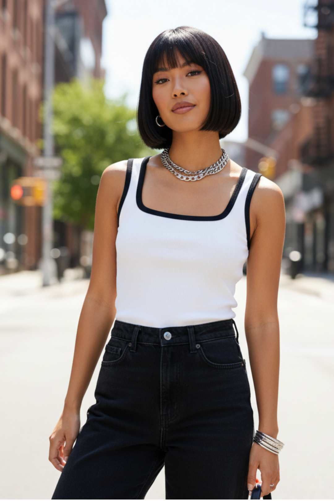 Women White Ribbed Tank Top – Cotton Blend