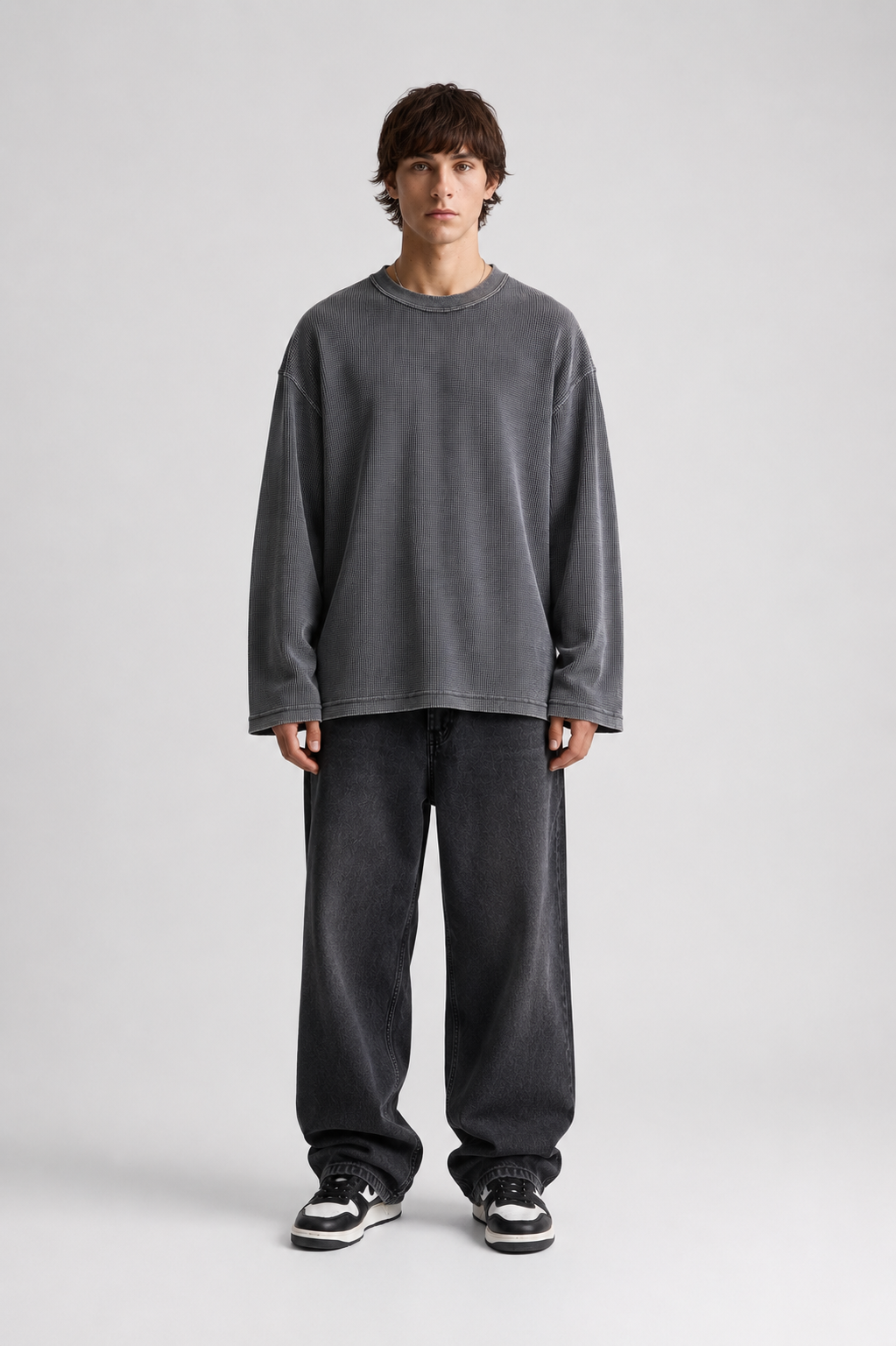 Grey Waffle knit t-shirt- Acid wash