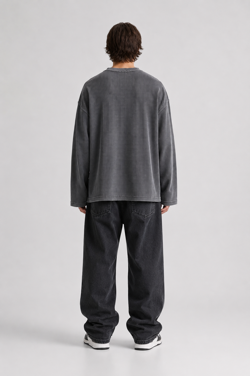Grey Waffle knit t-shirt- Acid wash