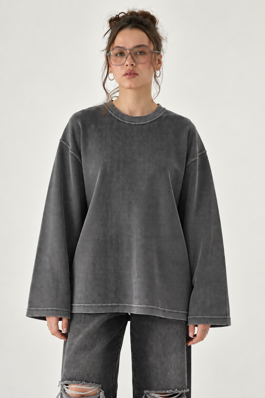 Grey Acid Wash Waffle