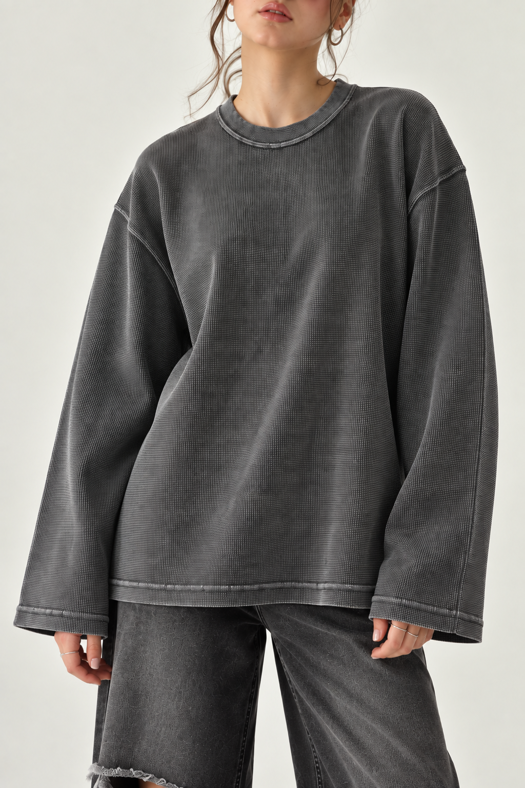 Grey Acid Wash Waffle