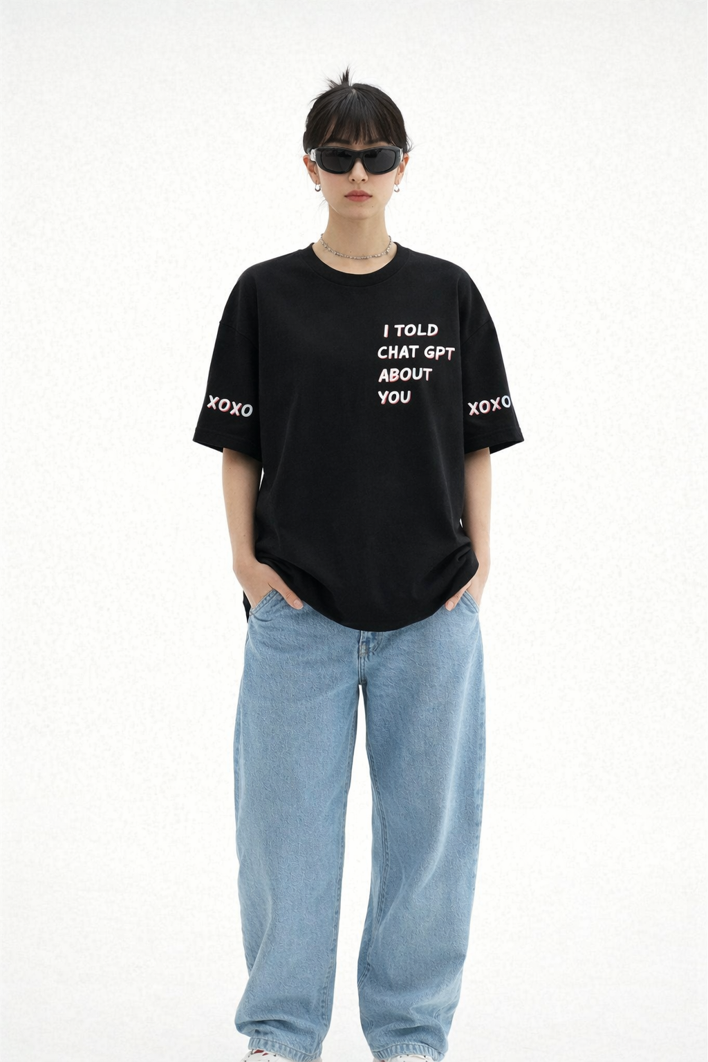 Women cotton printed oversized t-shirt with minimal graphic design by Urbanezy India