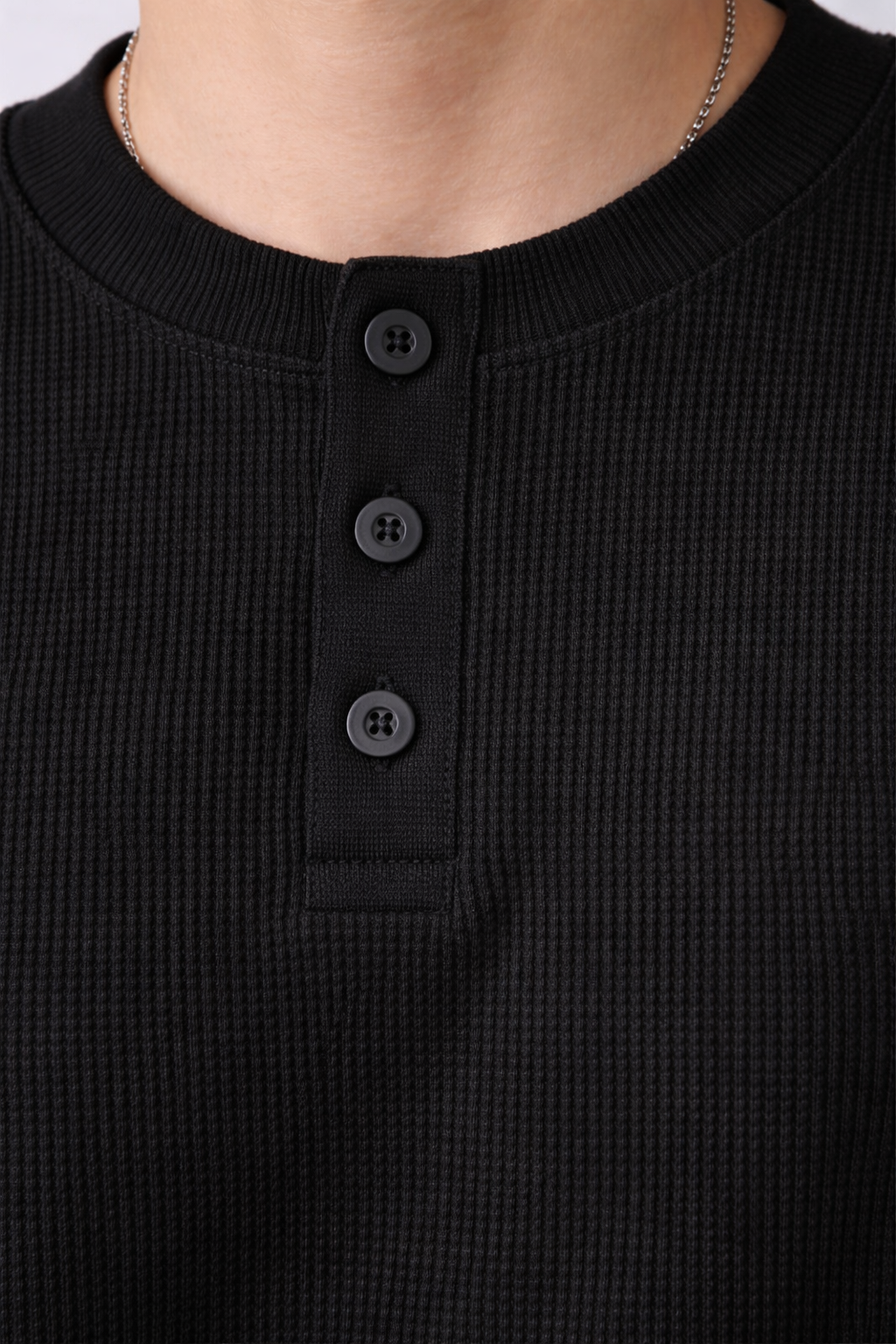 Black Henly T-shirt for Men- Waffle knit
