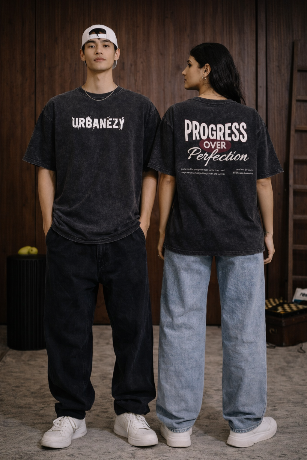 Progress Daily Oversize T-shirt for Women – Black Acid Wash