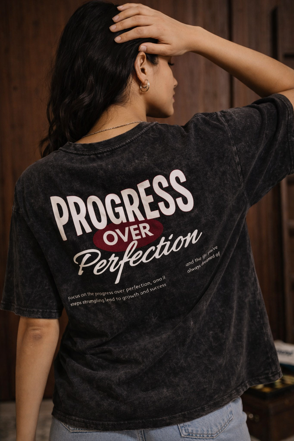 Progress Daily Oversize T-shirt for Women – Black Acid Wash