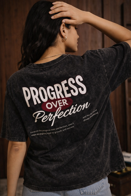 Progress Daily Oversize T-shirt for Women – Black Acid Wash