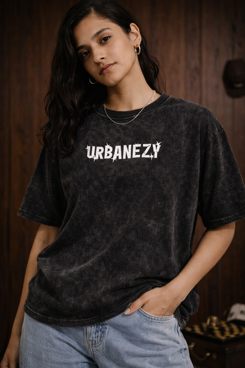 Progress Daily Oversize T-shirt for Women – Black Acid Wash